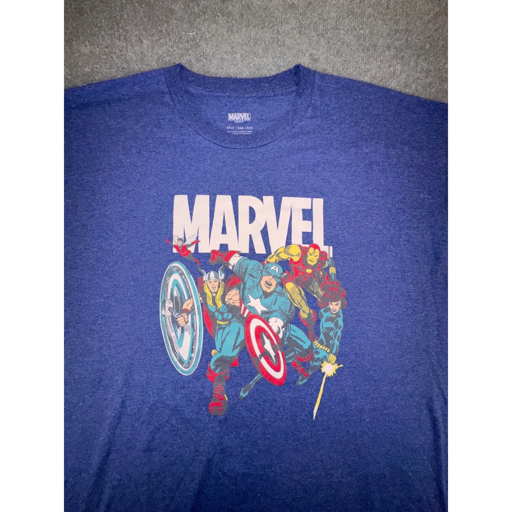 Marvel Avengers Graphic T-Shirt Mens 3XLT Blue Heather Captain America Iron Man